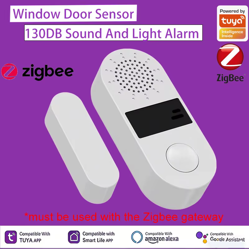 Tuya Zigbee Wireless Door Window Contact Sensor 130DB Sound Alarm Smart Life APP Remote Alert for Home Security Automation