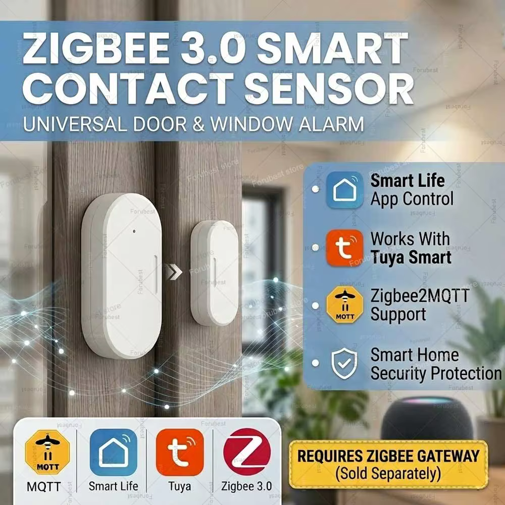Tuya Zigbee Door Window Sensor Burglar Alarm Sensor Magnetic Contact Open Close Detector For Smart Life MQTT Smart Home Security