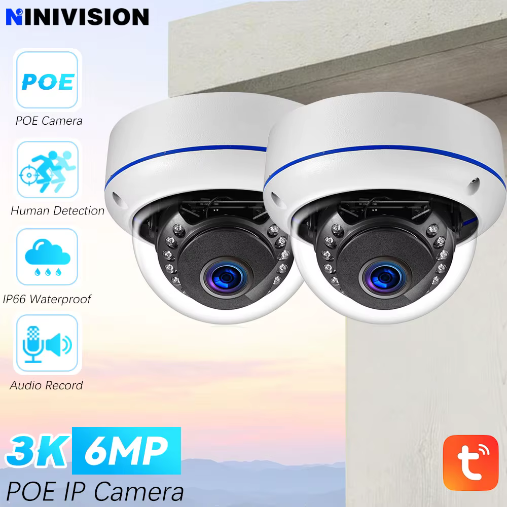 Fisheye Lens Tuya Smartlife 6MP POE IP Camera 3.6mm 150 Degree IR Night Vision Surveillance CCTV Indoor Outdoor Security Camera
