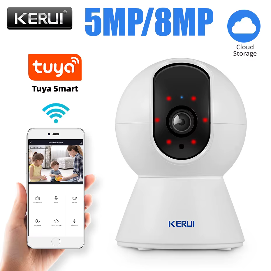 KERUI 8MP/5MP 4K WiFi IP Camera for Indoor Tuya Smart APP Wireless Security Home CCTV Surveillance Camera Alarm Auto Tracking