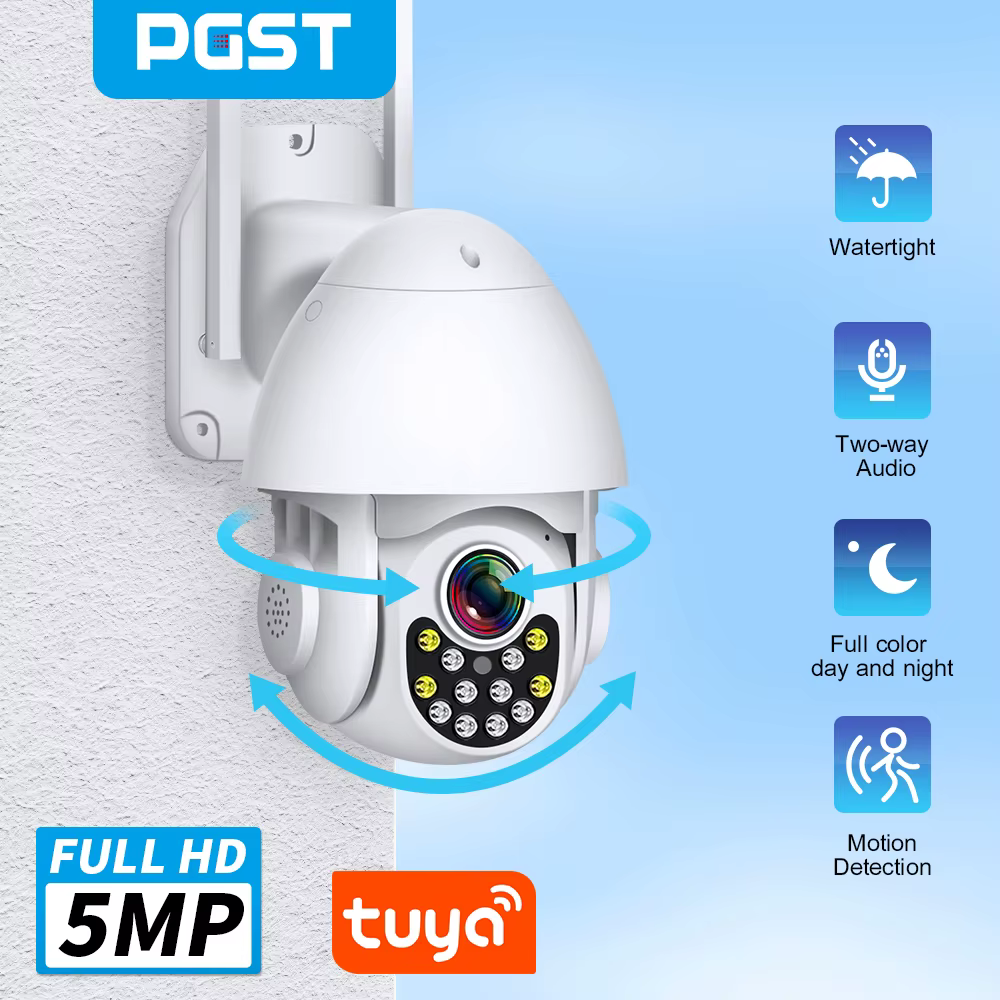 PGST 2MP 1080P IP WiFi PTZ Tuya Security Camera Outdoor Surveillance Camera CCTV Smart Life Waterproof 2-Way Audio Night Vision
