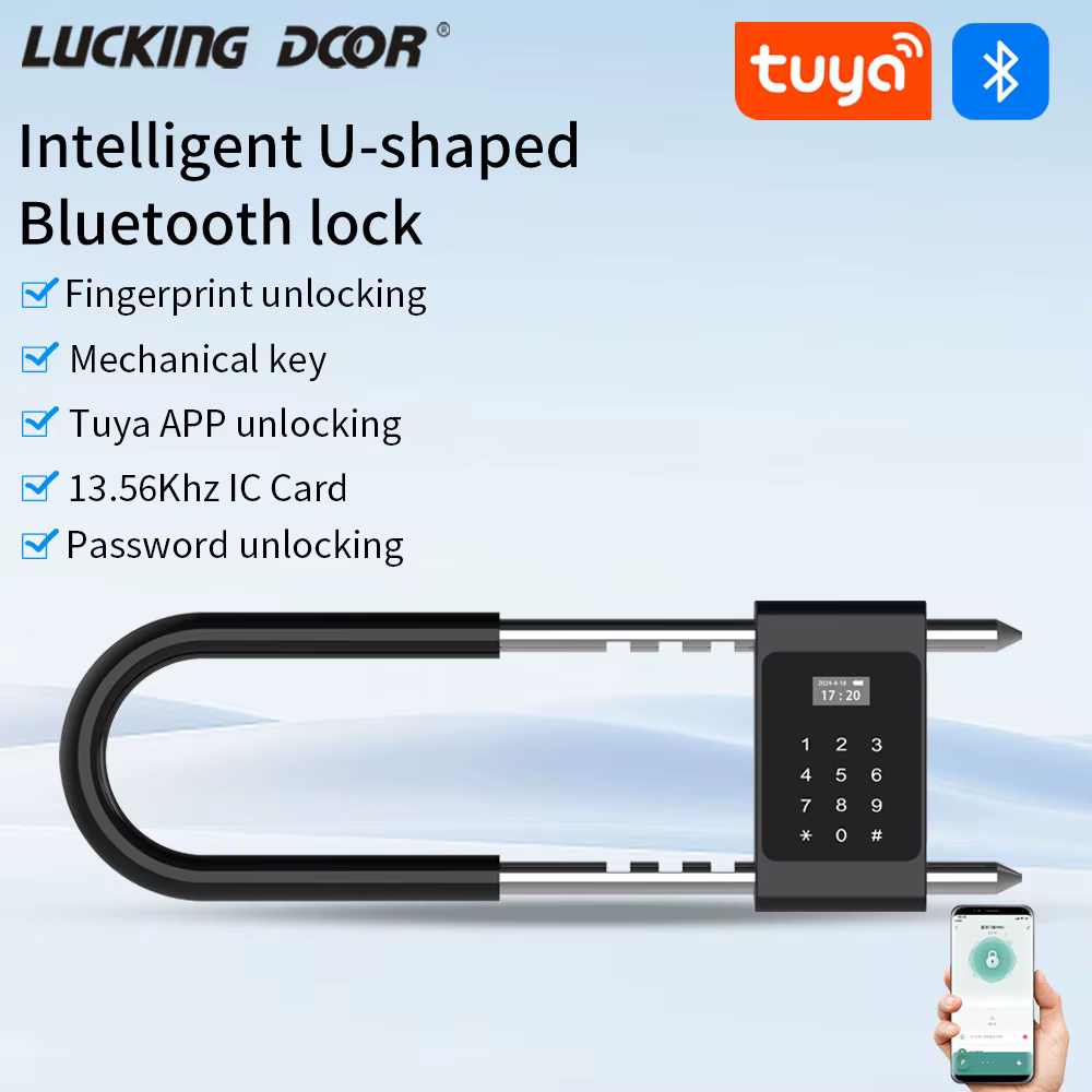 Smart Electronic Biometric Fingerprint Lock Tuya APP Control Bluetooth Password 13.56Mhz Card U-Type Lock for Office Door Lock
