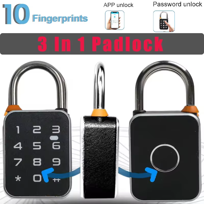 Smart Padlock Tuya APP+Fingerprint+Password 3 In 1 Electric Biometric Lock IP65 Keyless Mini Smart Locks Anti-theft Padlocks