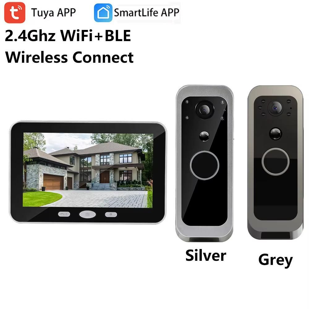 3MP Tuya SmartLife Wireless Outdoor WiFi Audio Video Door Phone Intercom System Doorbell Camera with 5'' Portable Monitor Screen