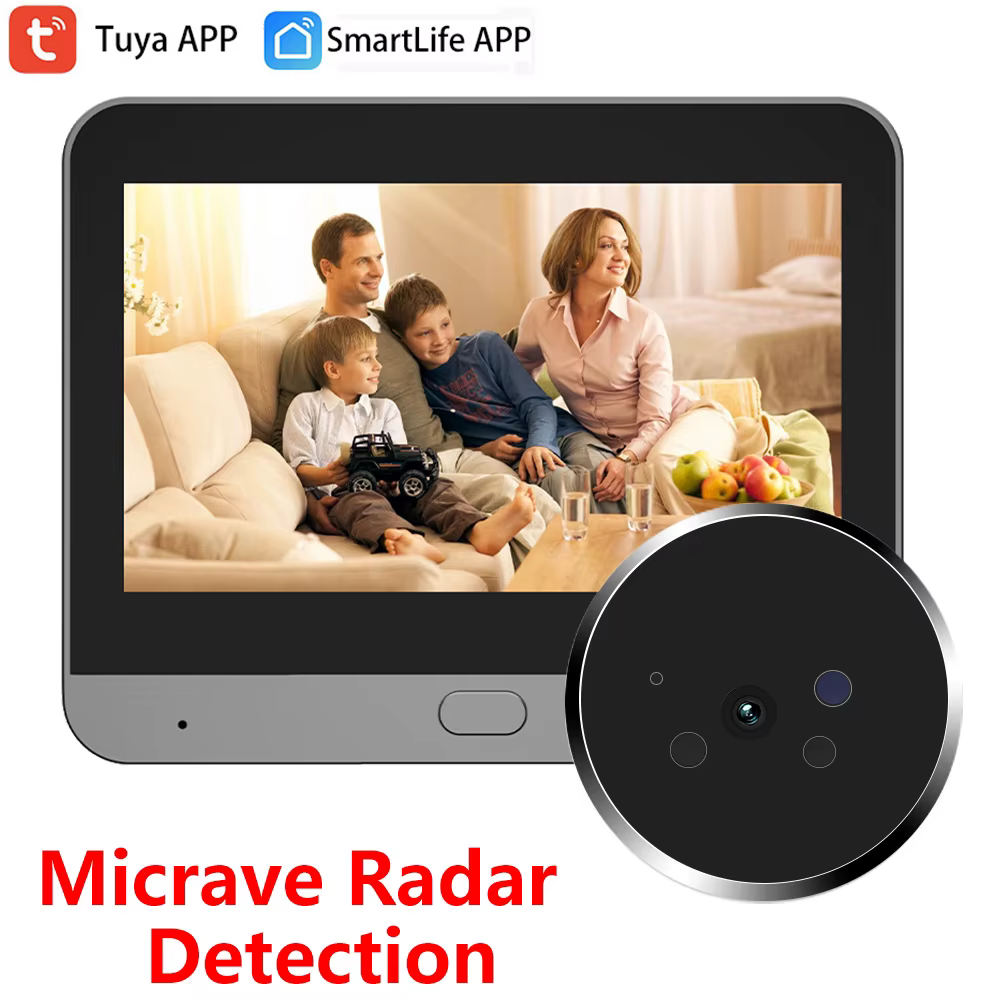 MINI Microwave Radar Motion Detection Tuya SmartLife WiFi 3MPDigital Door Viewer 940nm Infrared Battery Cat Eye Peephole Camera