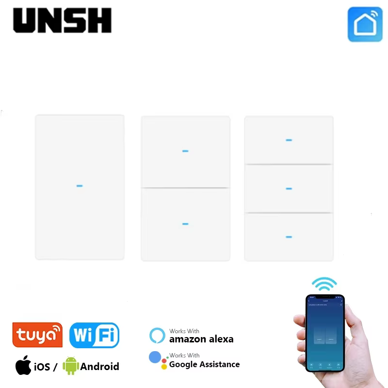 Tuya WiFi 1 2 3 gang US Smart Light Switch Push Button Switch With Neutral Wire Smart Life 2-Ways Control Via Alexa Google Home