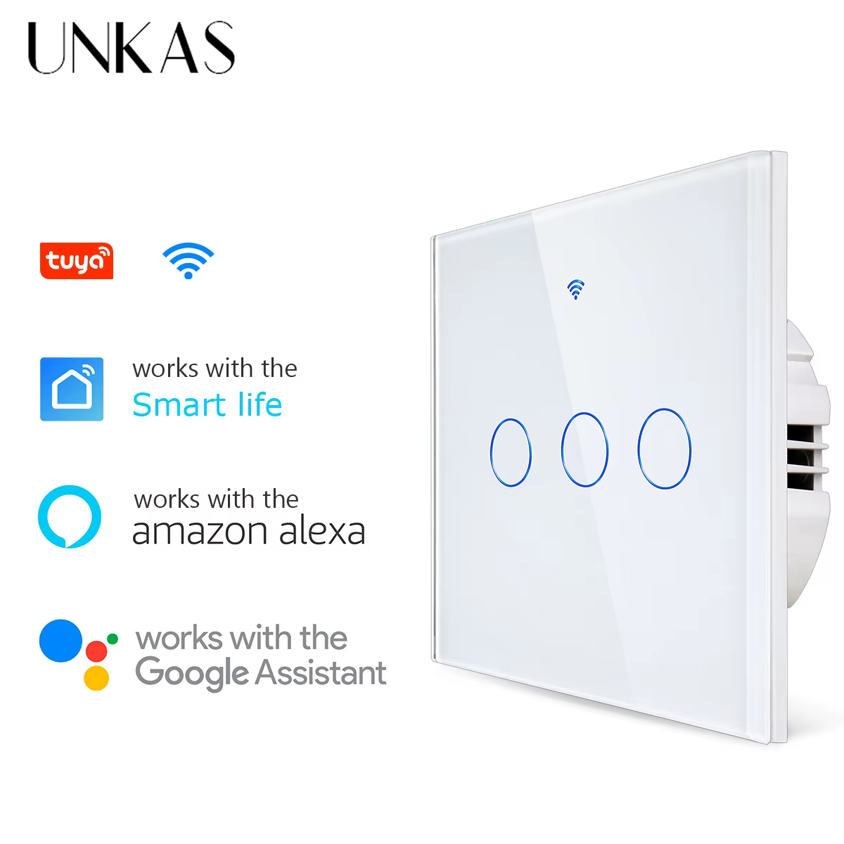 Smart Home Switch 1/2/3/4 Gang White Wall Sensor Wifi Touch Light Switch Tuya Control Smart Life Google Alexa with Alice