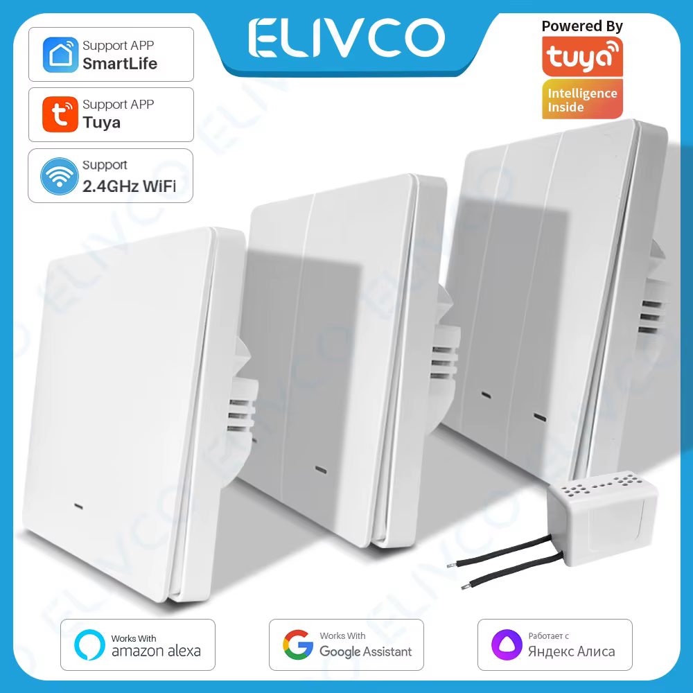 Tuya Wifi Smart Switch No Neutral Wire 1 2 3 Gang Light Switch Smart Life APP Works With Google Home Alexa Remote Control