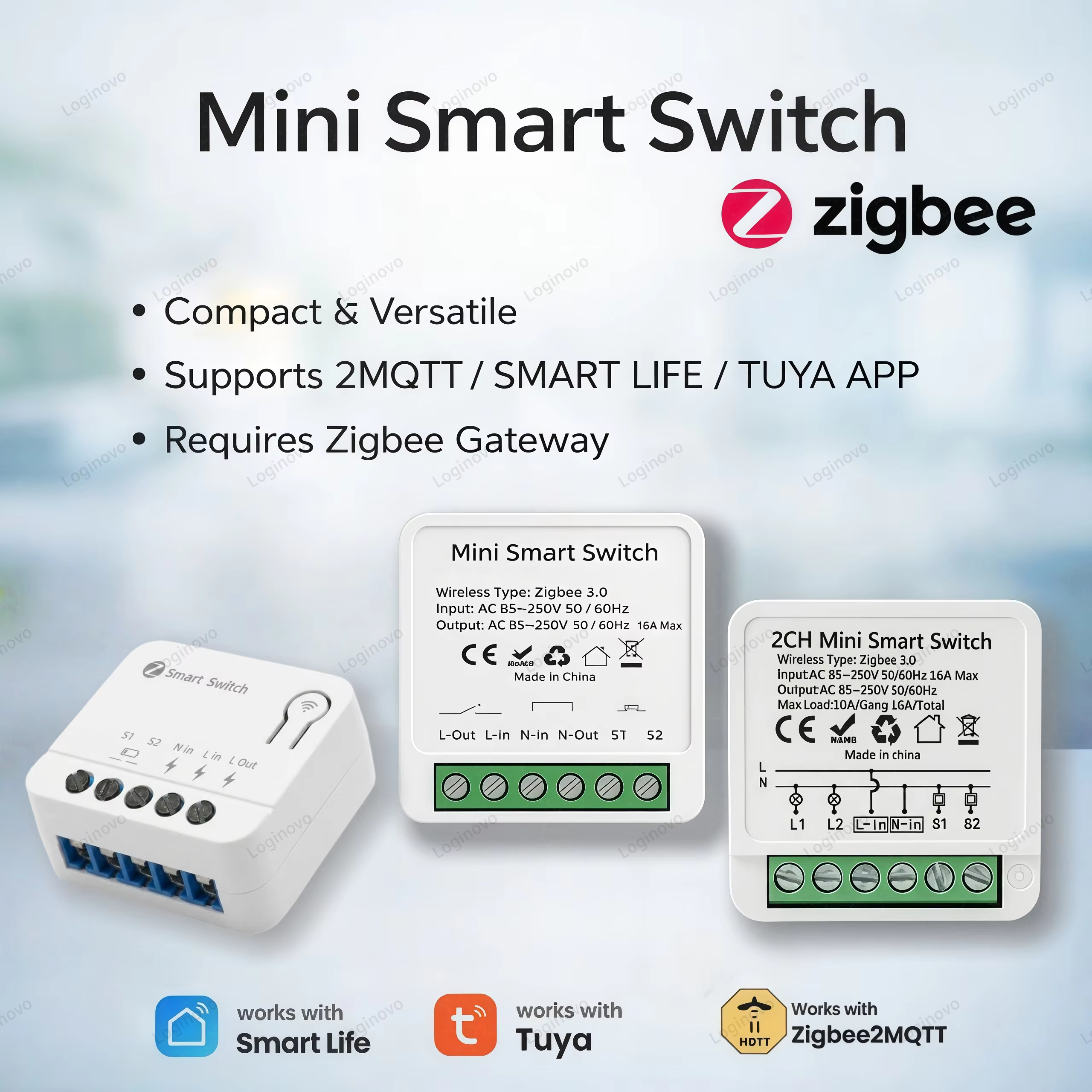 Tuya Zigbee 3.0 Smart Mini Switch 16A 2 Way 1/2Gang DIY Switches Module Smart Home Relay Automation Breaker For Alexa Google
