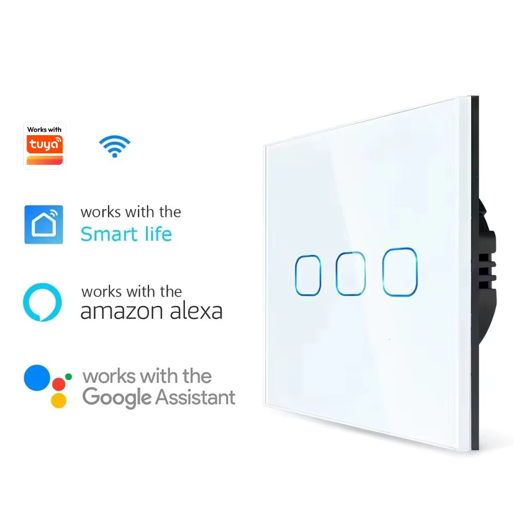 UNKAS Smart Switch 1/2/3 Gang Wifi Touch Light Switch Wall Sensor Works with Tuya Control Smart Life Google Alexa